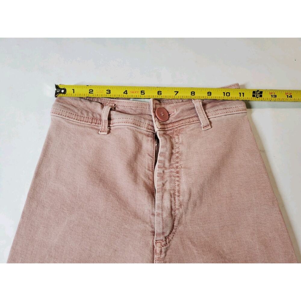 Zara Womens 0 Marine Straight Leg Jeans High Rise Raw Hems Pale Pink Retro - Picture 8 of 11